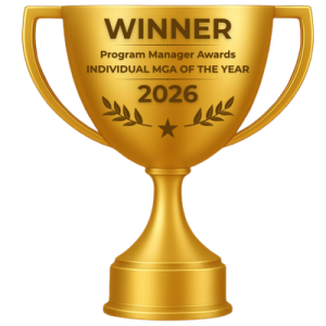 Golden trophy with 'WINNER' and '2026' engraved, awarded for Individual MGA of the Year.